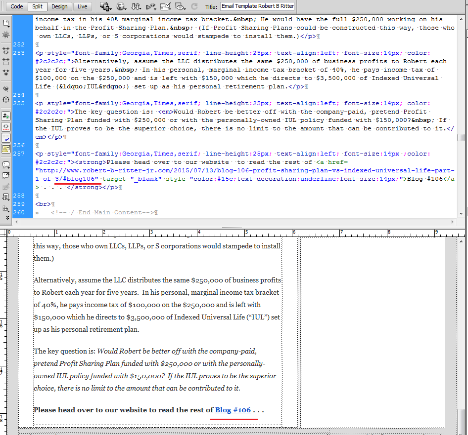 screenshot anchor tag origin code sample in dreamweaver